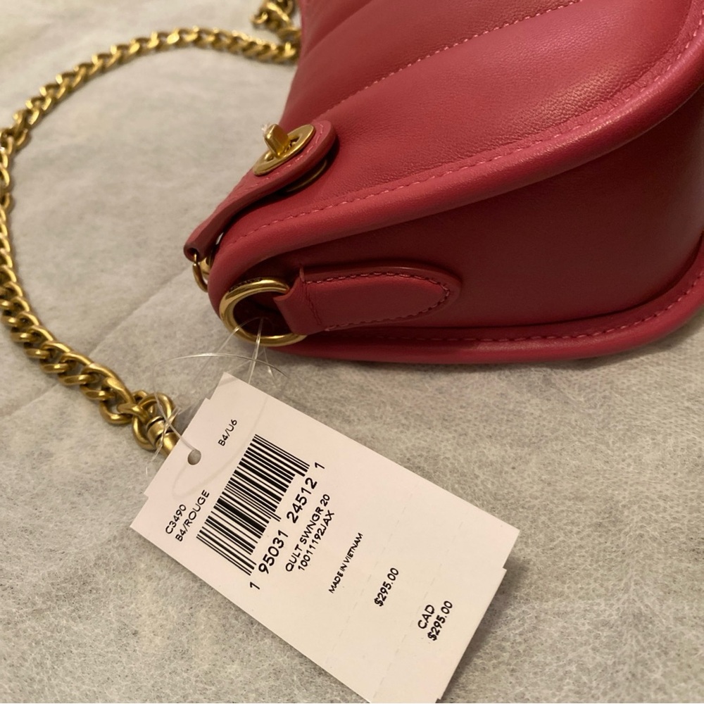 NWT Coach Swinger 20 Quilting Nappa Leather C3490 Brass Rouge Pink - Picture 3 of 11